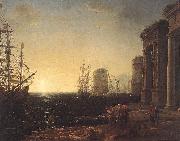 Claude Lorrain Harbour Scene at Sunset fg painting